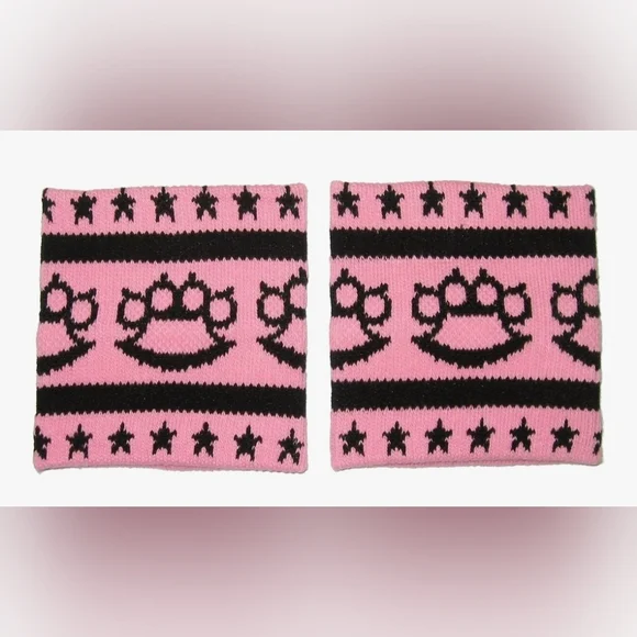 Sourpuss Pink and Black Wristbands - Picture 3 of 3